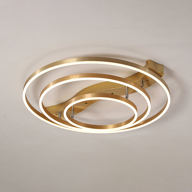 Simplicity LED Brass Multi-Ring Flush Mount Ceiling Light for Living Room