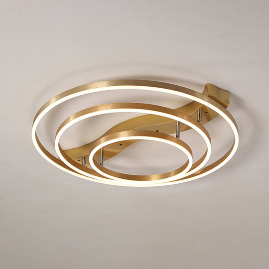 Simplicity LED Brass Multi-Ring Flush Mount Ceiling Light for Living Room