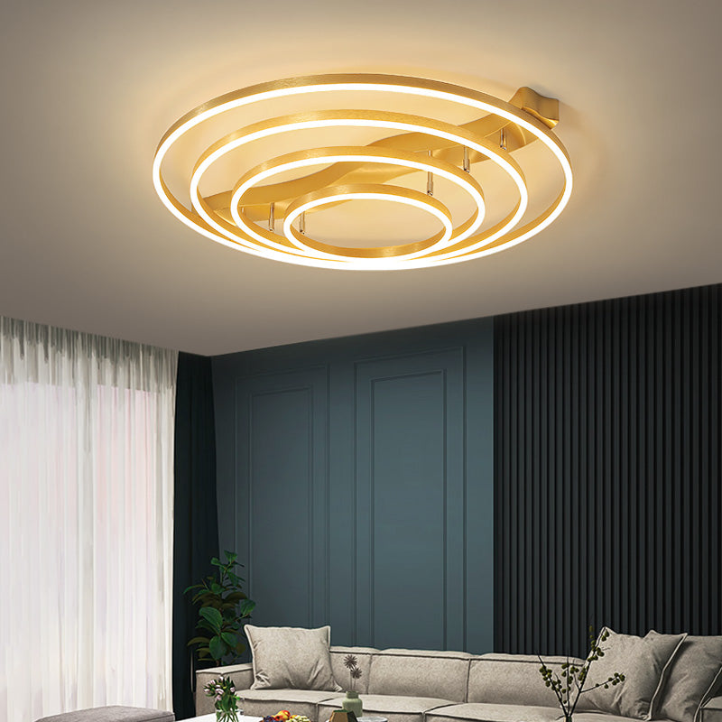 Simplicity Led Brass Multi-Ring Flush Mount Ceiling Light For Living Room