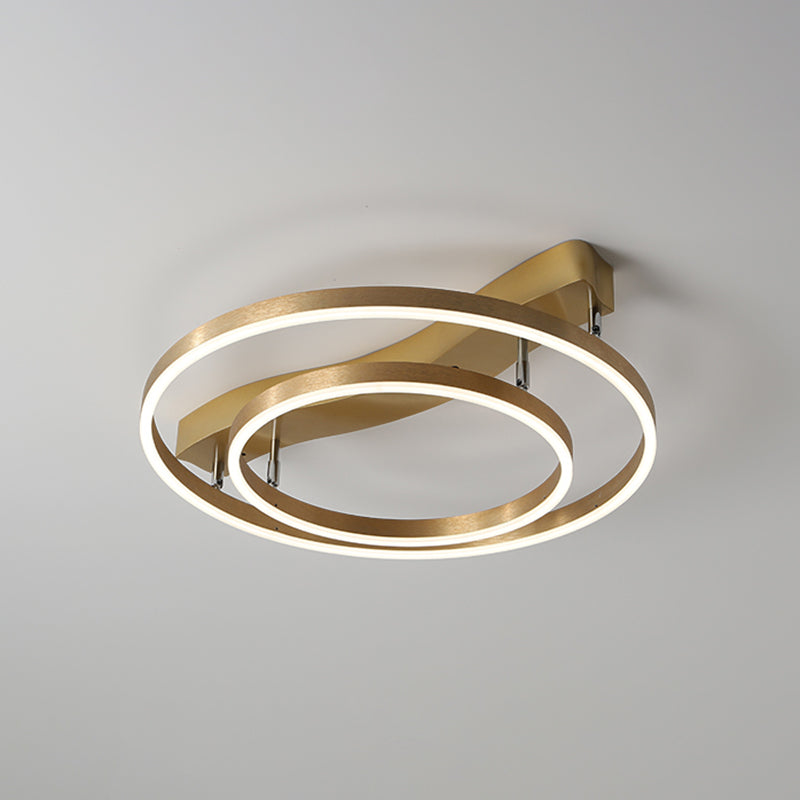 Simplicity LED Brass Multi-Ring Flush Mount Ceiling Light for Living Room