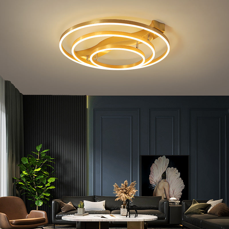 Simplicity LED Brass Multi-Ring Flush Mount Ceiling Light for Living Room