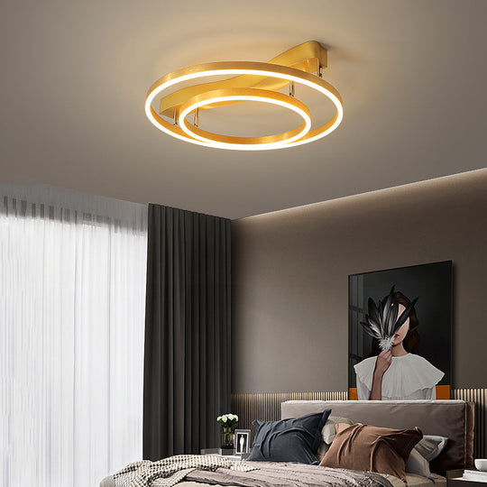 Simplicity LED Brass Multi-Ring Flush Mount Ceiling Light for Living Room