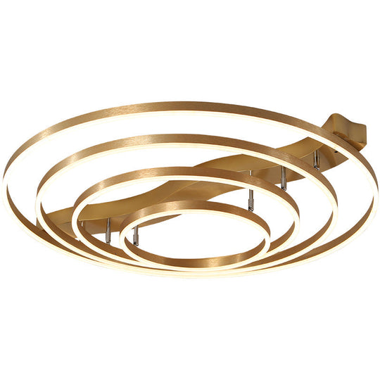 Simplicity LED Brass Multi-Ring Flush Mount Ceiling Light for Living Room