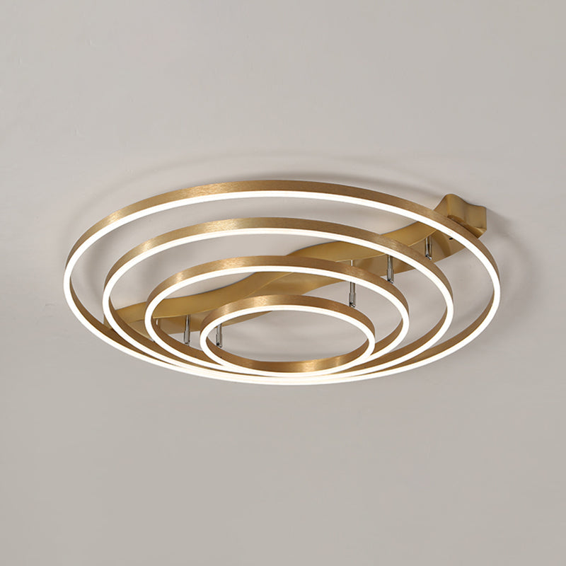 Simplicity LED Brass Multi-Ring Flush Mount Ceiling Light for Living Room