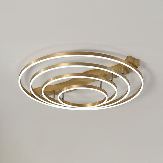 Simplicity LED Brass Multi-Ring Flush Mount Ceiling Light for Living Room