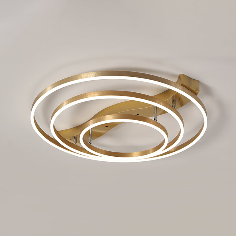 Simplicity LED Brass Multi-Ring Flush Mount Ceiling Light for Living Room