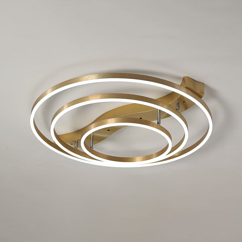 Simplicity LED Brass Multi-Ring Flush Mount Ceiling Light for Living Room