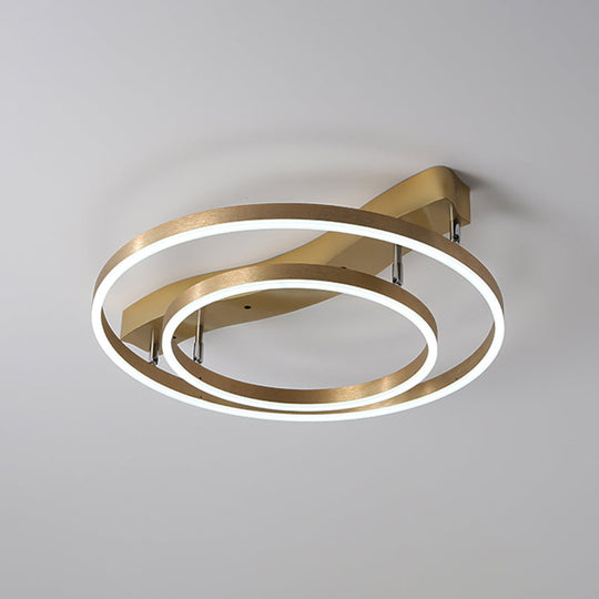 Simplicity Led Brass Multi-Ring Flush Mount Ceiling Light For Living Room