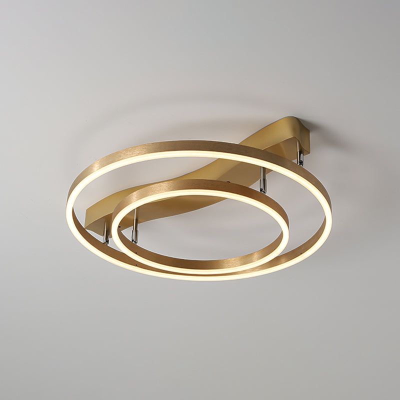 Simplicity LED Brass Multi-Ring Flush Mount Ceiling Light for Living Room