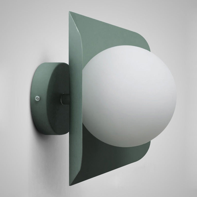 Hexagonal Metal Wall Sconce With Opaline Glass Shade - Single Mount Light Green