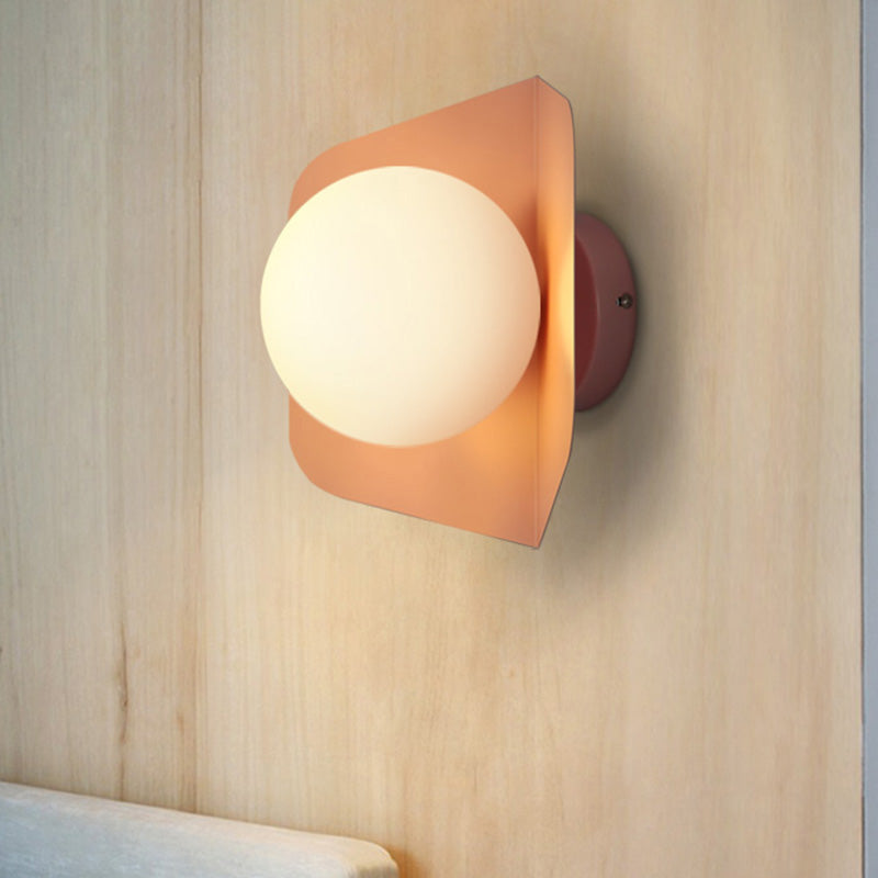 Hexagonal Metal Wall Sconce With Opaline Glass Shade - Single Mount Light