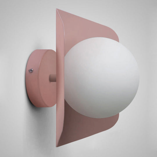 Hexagonal Metal Wall Sconce With Opaline Glass Shade - Single Mount Light Pink