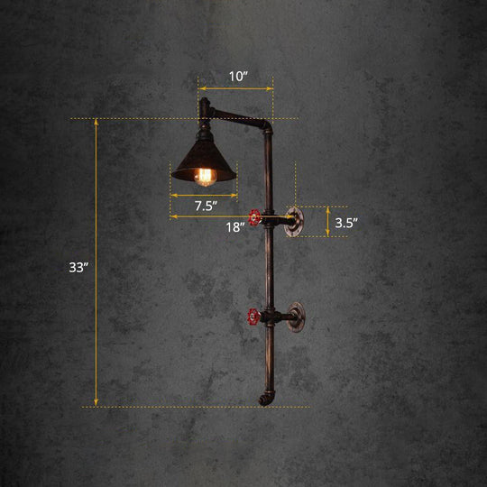 Industrial Style Rust Conical Wall Lamp - Metal 1-Light Corridor Lantern