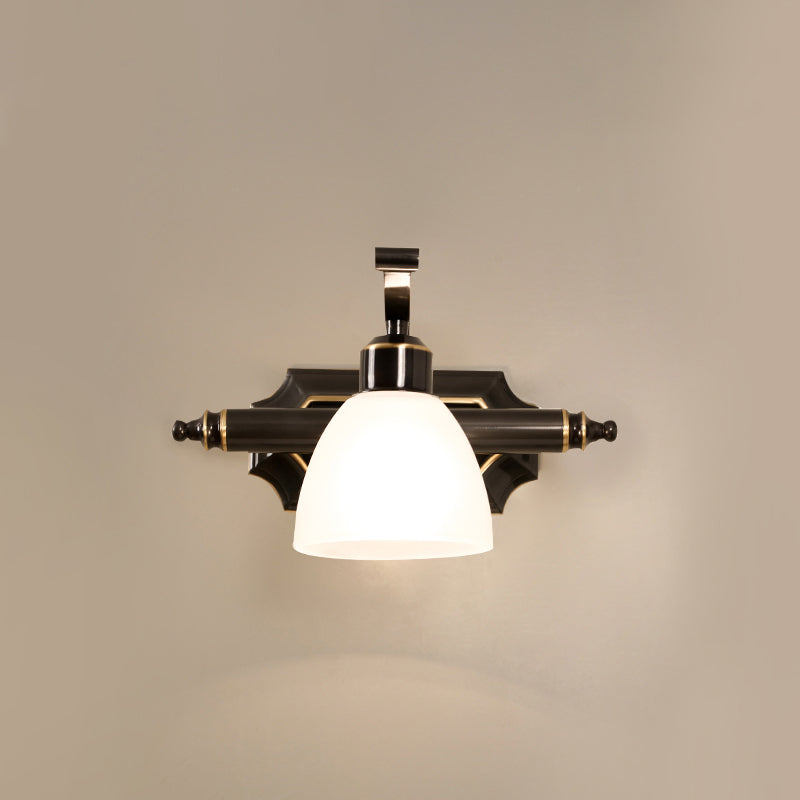 Vintage Frosted White Glass Bell Vanity Lamp - Wall Mount Bathroom Lighting Fixture 1 / Black