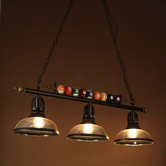 Industrial Metal Billiards Island Light For Restaurants With Bowl Shade 3 / Cognac