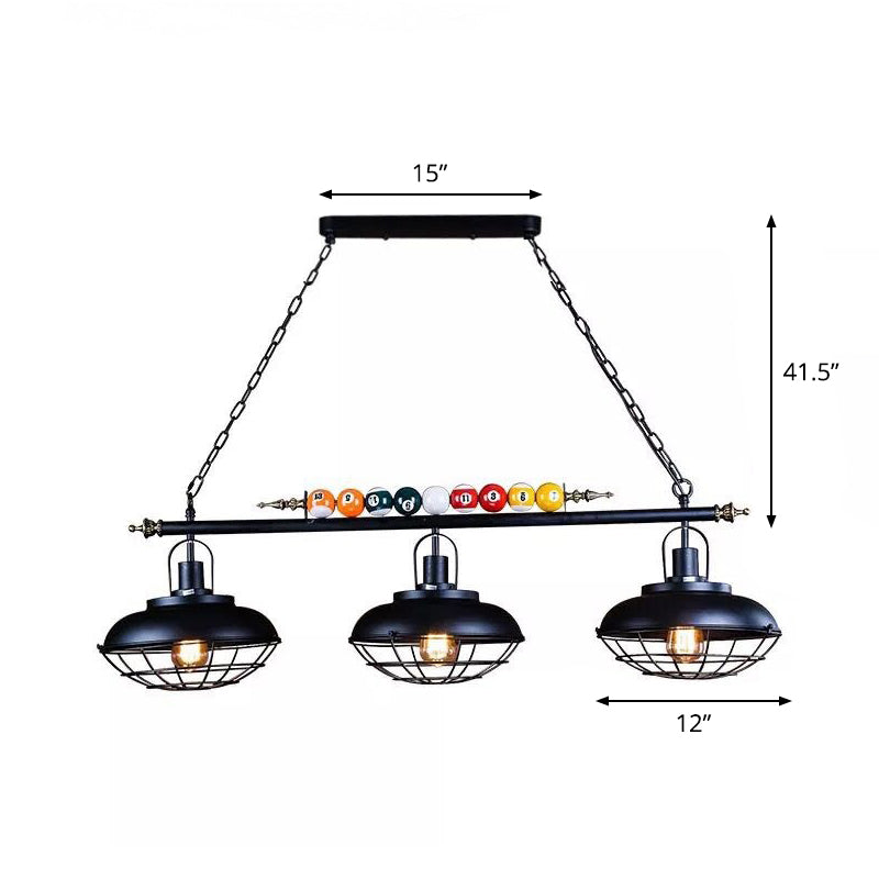 Industrial Metal Billiards Island Light For Restaurants With Bowl Shade