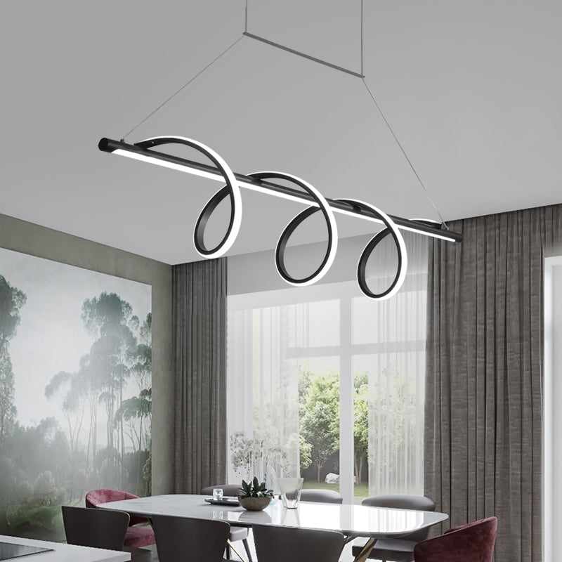 Sleek Black Spiral Island Led Light For Dining Room Suspension