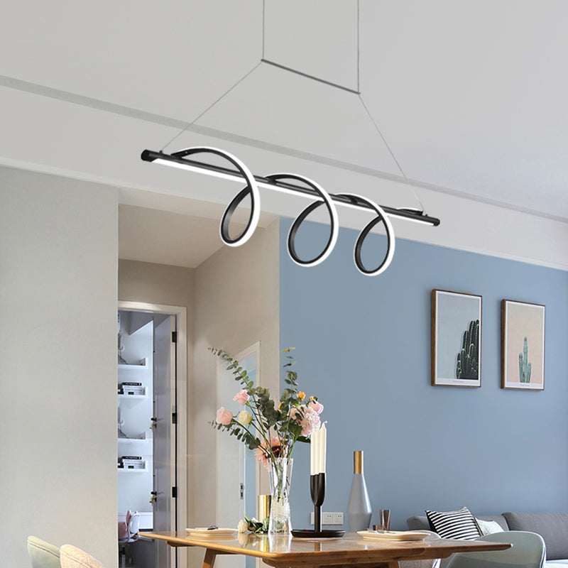 Sleek Black Spiral Island Led Light For Dining Room Suspension