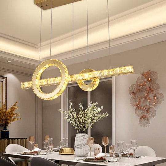 Minimalistic Led Pendant Lighting Fixture With Beveled Cut Crystal Linear And Ring Hanging Design -