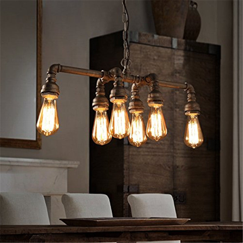 Industrial Metal Pipe Pendant: 6-Light Ceiling Lamp For Dining Room