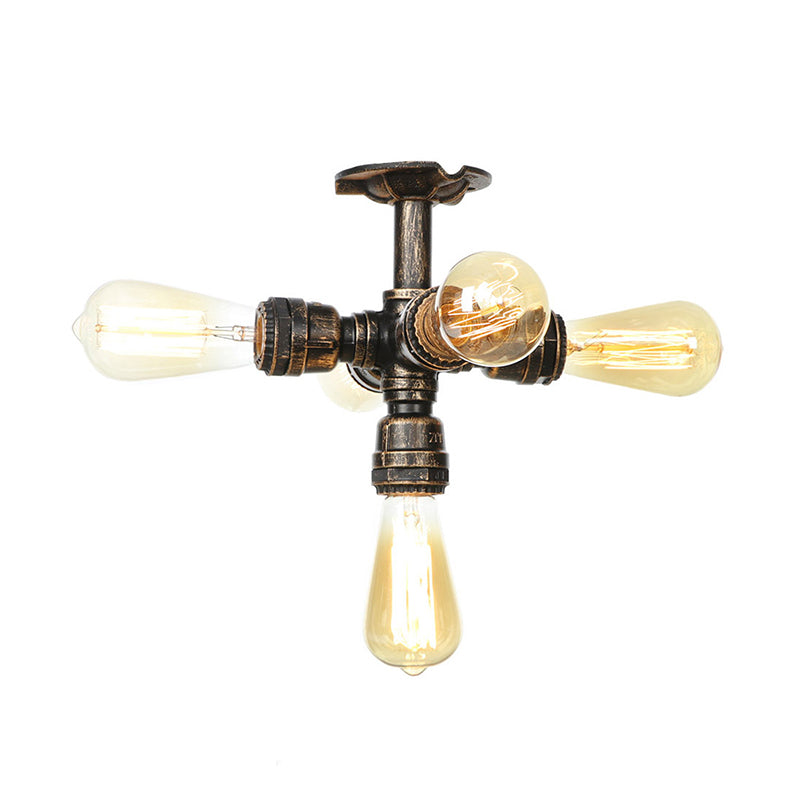 Steampunk Pipe Close To Ceiling Light In Bronze For Living Room 5 /