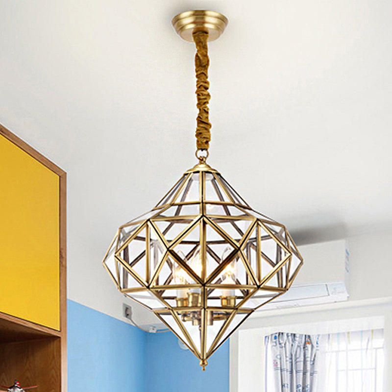 Geometrical Chandelier: Clear Glass & Brass Pendant Light With Retro Style - Ideal For Bedroom