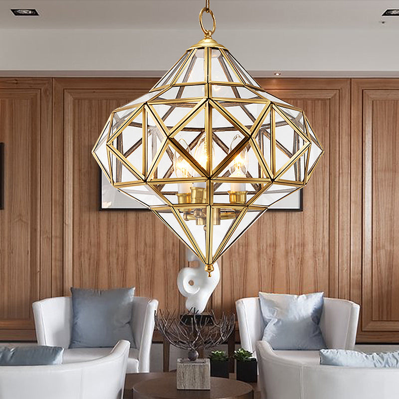 Geometrical Chandelier: Clear Glass & Brass Pendant Light With Retro Style - Ideal For Bedroom