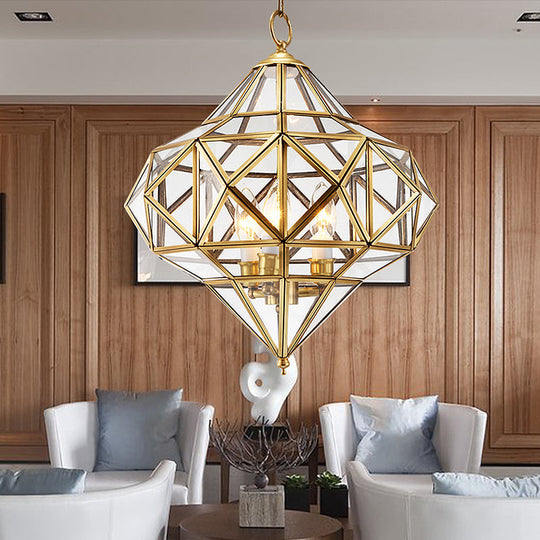 Geometrical Chandelier: Clear Glass & Brass Pendant Light With Retro Style - Ideal For Bedroom