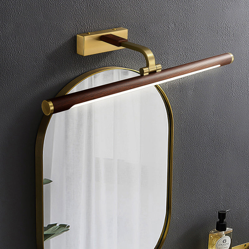 Country Light: Walnut Wood Grain Tube Wall Sconce With Acrylic Bath Led Vanity Lighting And Brass