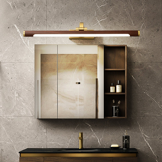 Country Light: Walnut Wood Grain Tube Wall Sconce With Acrylic Bath Led Vanity Lighting And Brass