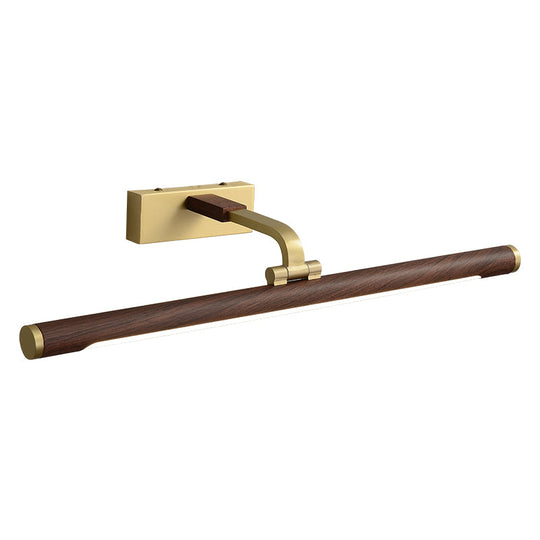 Country Light: Walnut Wood Grain Tube Wall Sconce With Acrylic Bath Led Vanity Lighting And Brass