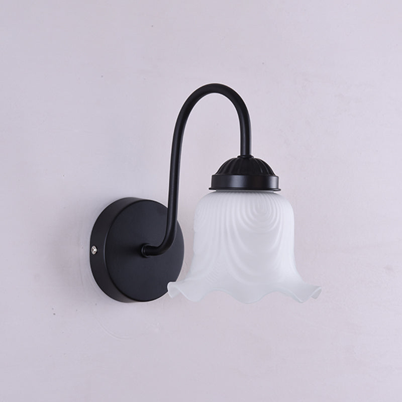 Vintage Ruffled Wall Mount Milk Glass Vanity Sconce With Gooseneck Arm For Bathroom Lighting 1 /