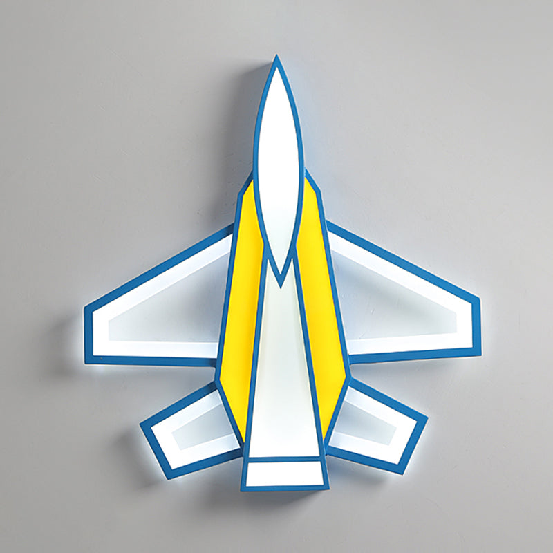 Childrens Blue And Yellow Led Jet Plane Acrylic Ceiling Flush Mount Light For Bedroom