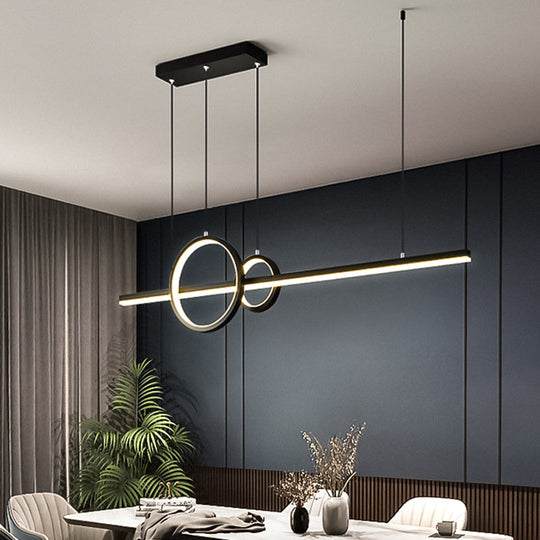 Minimalistic Acrylic Led Suspension Light For Dining Room - Linear And Ring Island Lamp In Black