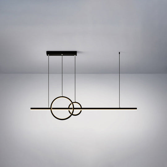 Minimalistic Acrylic Led Suspension Light For Dining Room - Linear And Ring Island Lamp In Black /