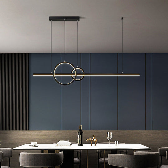 Minimalistic Acrylic Led Suspension Light For Dining Room - Linear And Ring Island Lamp In Black