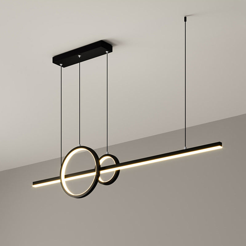 Minimalistic Acrylic Led Suspension Light For Dining Room - Linear And Ring Island Lamp In Black