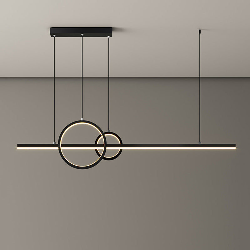 Minimalistic Acrylic Led Suspension Light For Dining Room - Linear And Ring Island Lamp In Black