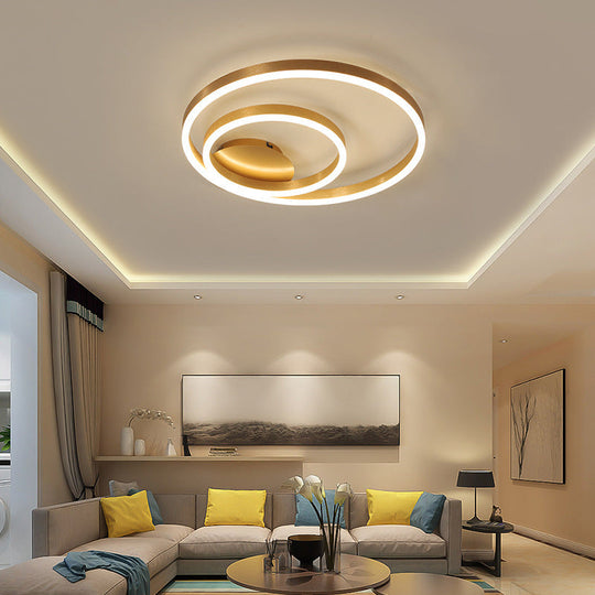 Minimalistic Bedroom Brilliance: Gold Circular Aluminum Led Flush Mount Ceiling Ligh