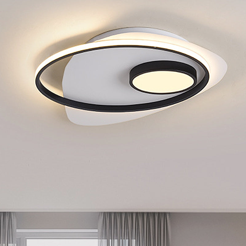 Modernist Led Acrylic Oval Flush Mount Light - Black/White Ceiling Lamp Fixture 18/21.5/27 Wide