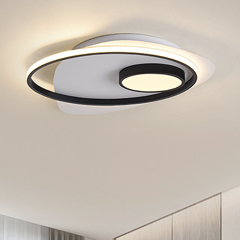 Modernist LED Acrylic Oval Flush Mount Light - Black/White Ceiling Lamp Fixture, 18"/21.5"/27" Wide, White/Warm Light