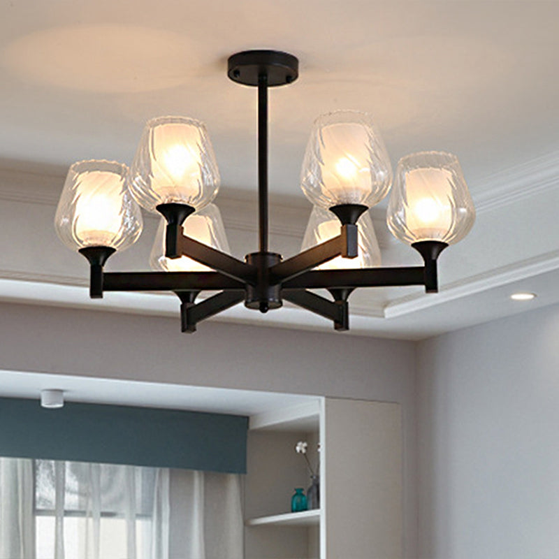 Classic Black Chandelier With Clear Textured Glass - 3/6/8 Lights Traditional Dining Room Ceiling