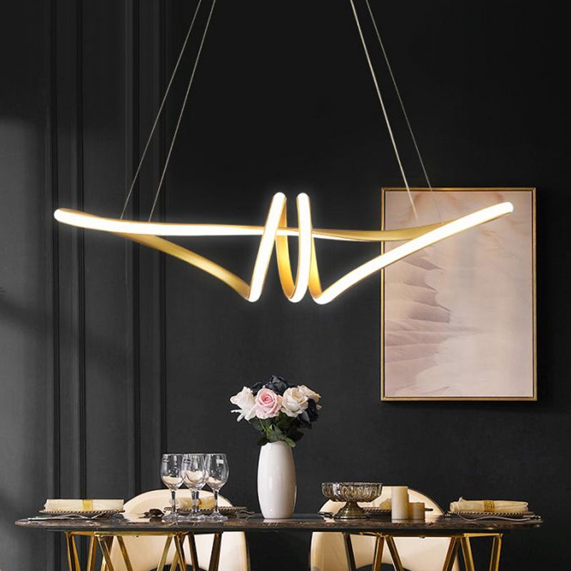 Minimalist Gold Twist Island Pendant Light Fixture With Led Metal Finish - Perfect For Restaurants