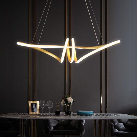 Minimalist Gold Twist Island Pendant Light Fixture With Led Metal Finish - Perfect For Restaurants