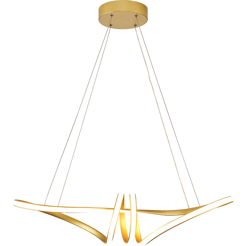 Minimalist Gold Twist Island Pendant Light Fixture With Led Metal Finish - Perfect For Restaurants