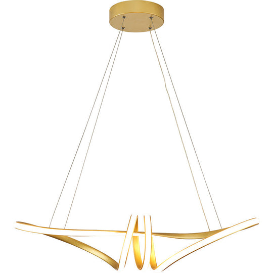 Minimalist Gold Twist Island Pendant Light Fixture With Led Metal Finish - Perfect For Restaurants