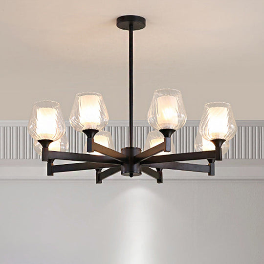 Classic Black Chandelier With Clear Textured Glass - 3/6/8 Lights Traditional Dining Room Ceiling