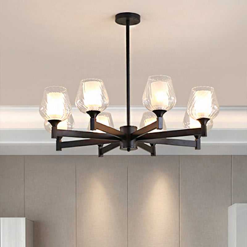 Classic Black Chandelier With Clear Textured Glass - 3/6/8 Lights Traditional Dining Room Ceiling