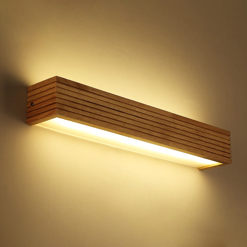 Minimalist Beige Laminated Wood Led Wall Sconce - Ideal Bedside Light Fixture / 14 White