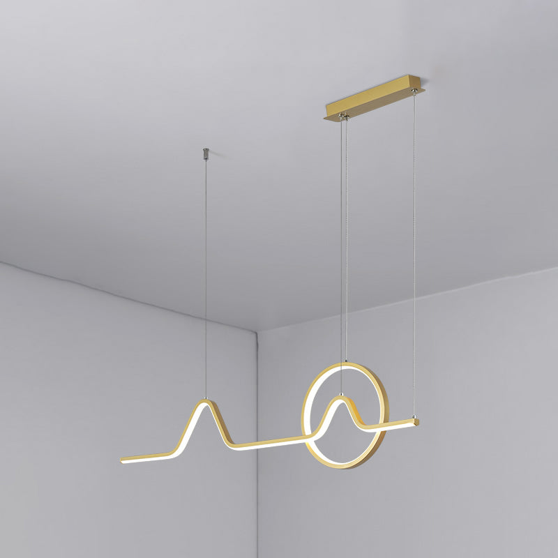 Minimalist Aluminum Led Dining Room Pendant Lamp Curve Art Island Lighting Gold / White